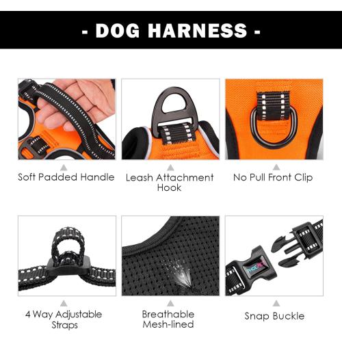 Size medium Color orange PHOEPET No Pull Dog Harness Medium Reflective Front Clip Vest with Handle,Adjustable 2 Metal Rings 3 Buckles,[Easy to Put on & Take Off](M, Orange)