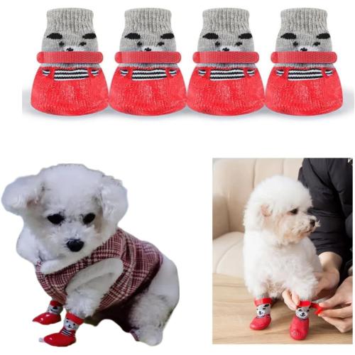 Waterproof Dog Shoes, Non-Slip Dog Socks, Hardwood Floor Paw Protectors, Socks to Prevent Paw Licking, Pet Socks, Indoor and Outdoor Lace-Up Dog Socks for Small Dogs Size M (Red) Prime