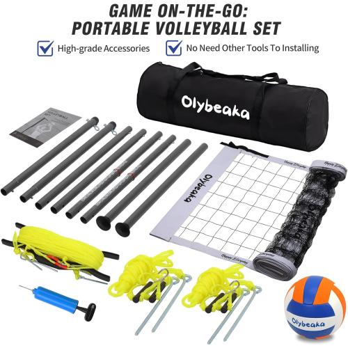 Outdoor Professional Volleyball Net Set for Backyard Beach with Adjustable Heavy Duty Poles, Durable Net, PU Volleyball & Pump, Carry Bag