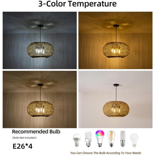 22.83in Large Rattan Chandelier Wicker Hand-Woven Pendant Light | Boho Light Fixture Farmhouse Ceiling Hanging Lighting for Living Room Kitchen Island Dining Room Hallway, 4-Lights