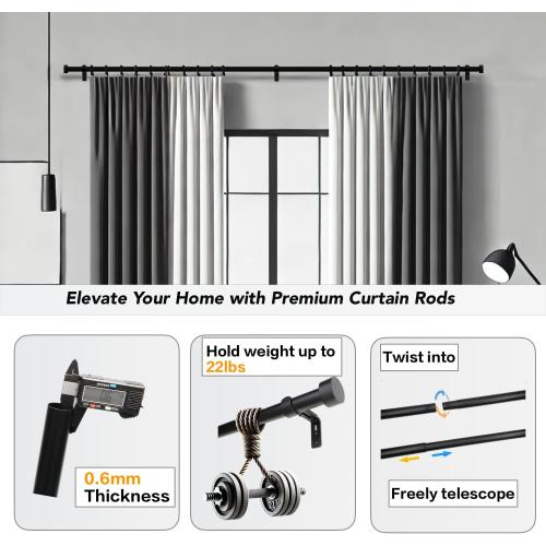 Black Curtain Rods 18 to 45 inches,1 Inch Modern Metal Drapery Rods,Adjustable Heavy Duty Curtain Pole Suitable for Bedrooms and Living Rooms(18-45Black)