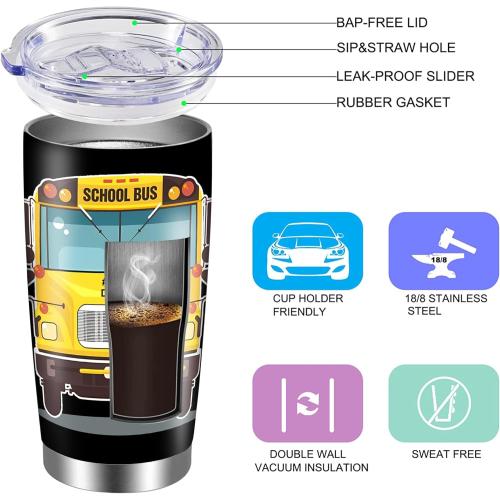 Bus Driver Gifts for Women Men, School Bus Driver Appreciation Gifts, 20oz Bus Driver Tumbler Cup, School Bus Driver Coffee Travel Mug, Bus Driver Insulated Stainless Steel Drinking Cup