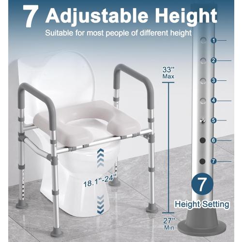 Raised Toilet Seat with Handles, 400 LBS Toilet Seat Risers for Seniors with Adjustable Height & Width, FSA HSA Eligible Handicap Elevated Toilet Riser Fit Any Toilet, Gray