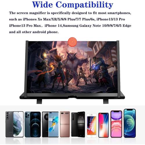 18 Screen Magnifier for Cell Phone, Mobile Phone 3D HD Magnifying Projector Screen Enlarger for Movies, Videos and Gaming, Foldable Phone Stand with Screen Amplifier,Compatible with All Phones