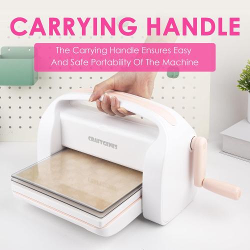 CraftGenes Manual Die Cutting Machine and Embossing Machine, 9'' Opening Size for Cardmaking, Scrapbooking, and DIY Crafts – Foldable Complete Set with A4 Die Cuts, Embossing Folders, and Plates(Pink)