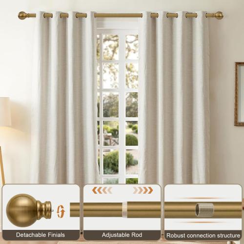 Warm Gold Curtain Rods for Windows Small 28 to 48 Inch 1 Diameter Short