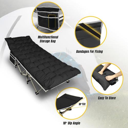 YELLOW JACKET Folding Camping Cot for Adults,600LBS Max Load,28 Wide Sleeping Cot with Removable Thick Mattress Portable Foldable Camping Bed with Carry Bag for Camp,Home,Office,Travel,Black