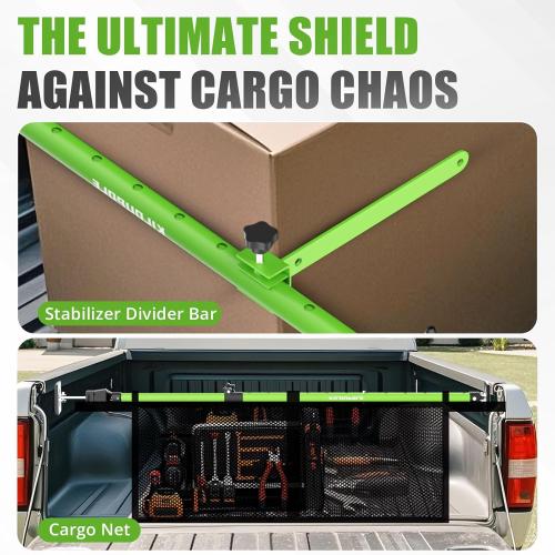 Adjustable Cargo Bar, 40 to 79 Non-Slip Truck Bed Divider, Cargo Bar for Pickup Truck Bed Cargo Bars for SUVs, Trailers, Vans, Comes with 2 Cargo Bars, 2 Dividers, 1 Cargo Net
