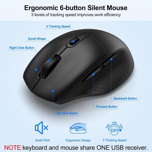 Wireless Keyboard and Mouse Combo with Palm Rest, Phone Holder, Full-Size Quiet Wireless Ergonomic Keyboard and Mouse, Comfortable Natural Typing Compatible for Windows, Laptop, Mac, PC