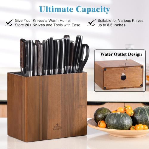 ENOKING XXL Acacia Wood Knife Holder – Large Universal Knife Block with Blade-Protecting Slots, Holds 26  Knives, Scissors, and Sharpening Rods, Space-Saving Kitchen Storage Organizer