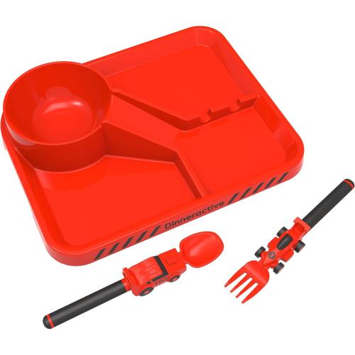 Dinneractive Dining Set for Kids - 3PC Red Race Car Dinnerware - Race Car Utensils - Toddler Plates - Baby Dishes