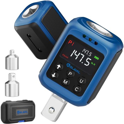 Digital Torque Adapter 1/2, 2.2-147.5 Ft-lb/3-200 Nm, Digital Torque Wrench Converter with ±2% Accuracy, Buzzer and LED Indicator, 2 Modes, 4 Units, 3/8'' & 1/4'' Adapters for Car, Moto