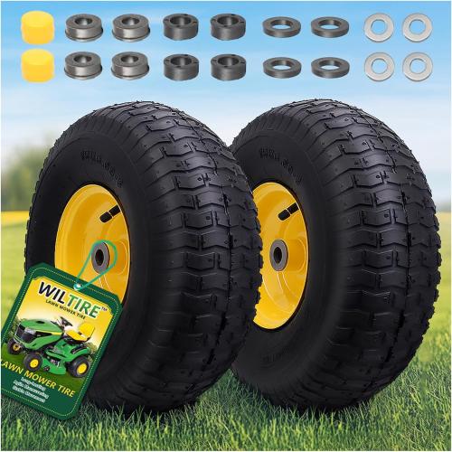 15x6.00-6 Tire and Wheel Assembly (2 Pack),Replacement Riding Lawn Mower Front Tires - With 3 Centered Hub and 3/4 Bushings (Extra 5/8 Bushings)
