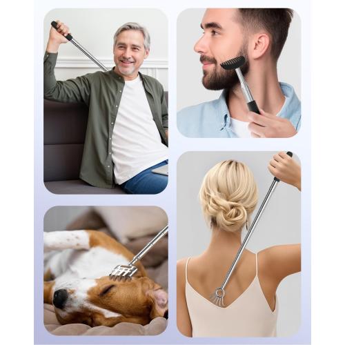 Gelibo Telescoping Large Back Scratcher with 5 Detachable Heads,Rubber Handles Gifts for Him, Gifts for Men, Extendable Back Massager Tool with Beautiful Box