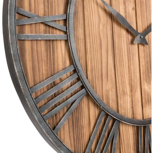 Oldtown Rustic Farmhouse Metal & Solid Wood Noiseless Wall Clock (Wood, 30-inch)