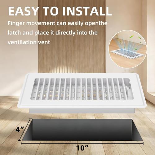 Floor Register 4x10, 4 Pack Floor Vent Covers for Home Floor Heavy Duty Steel Panel Walkable Floor Grates Adjustable Air Vent Covers 4 x 10 Floor Vent, White