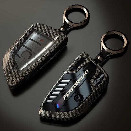 Alloy Car Key Case Rings Cover Holder for BMW 1 3 5 7 Series 530 F48 X1 X2 X3 X4 X5 X6 Classic Engine Head Concept (A Style Carbon Fiber)
