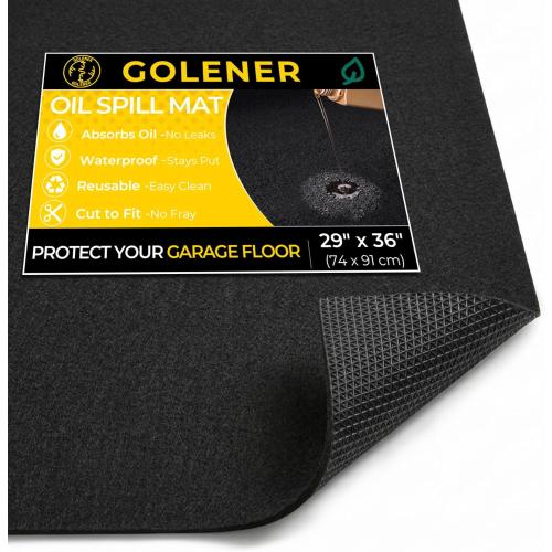 GOLENER Oil Spill Mat - Garage Floor Mat, Absorbent Oil Pad, Premium Maintenance Mat, Waterproof, Contain Liquid, Protect Garage Surface from Spill & Stain, Reusable, Washable, Durable, Black, 29”x36”