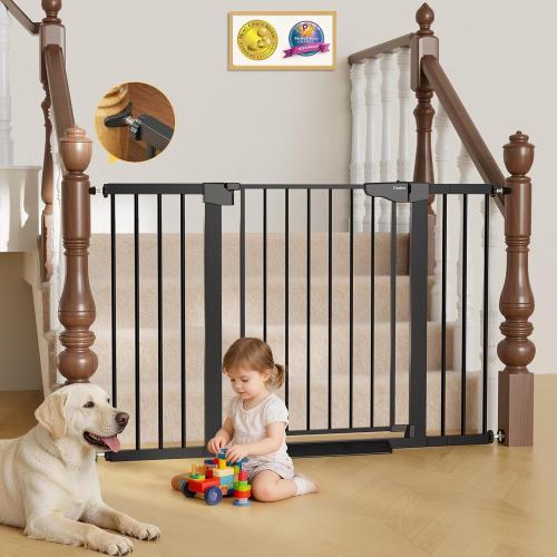 Cumbor 29.7–51.5 Extra Wide Baby Gate for Stairs, Pressure-Mounted Dog Gates for Doorways & Hallways, Auto-Close Walk-Through, No-Trip Design, Child Proof Safety, Dog/Pet Gate for Indoor Use, Black