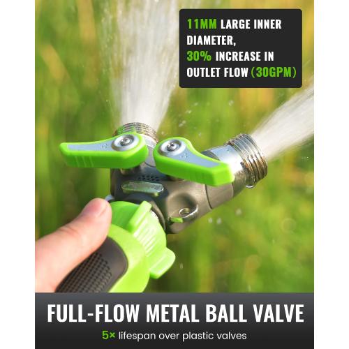 RAINPOINT 2 Way Garden Hose Splitter | Heavy Duty Water Spigot Splitter with Shutoff Valves, 100% Metal Body, 1.9 Extra Long Metal Handle, 3/4 GHT Thread