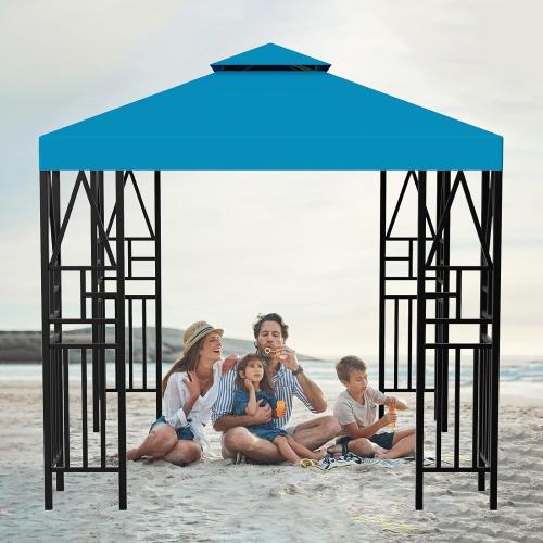 Gazebo Canopy Replacement 10x10ft Outdoor Shelter for Smaller Top Double Tiered Canopy Cover (Blue)