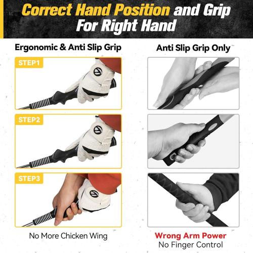 PodiuMax Golf Swing Trainer, Golf Grip Trainer for Tempo & Path, 2 Weights for Iron & Wood Hitting Chipping, Non-Slip Right Hand Ergonomic Swing Training Aid Golfers & Men & Beginners