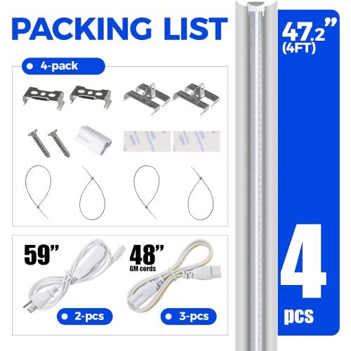 Barrina Full Spectrum LED Grow Light, 168W(4 x 42W), Grow Light Strips for Indoor Plant, 4FT Plant Grow Light, T8 Growing Lamp Fixture, Yellow, 4-Pack‼️hangers not included‼️