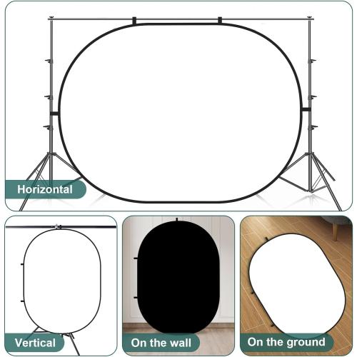 Kate 5x6.5ft(1.5x2m) Collapsible Backdrop White Black Twist Flex Folding Pop up Backgrounds for Photoshoot, Headshots Photo, Video Calls