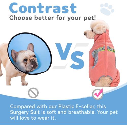Dog Fleece Onesie Clothes, Dog Pajamas Dog Surgery Recovery Suit for Puppy, Small Dog Pjs Warm Coat for Male and Female Dogs(Dark Pink Size S-M)