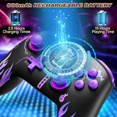 Color Black and purple Controller for Switch/OLED/Lite, Wireless Pro Switch Controller with LED Joystick/Motion/Vibration/Turbo/Wake up