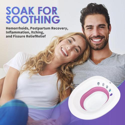 Sitz Bath for Toilet, Sitz Bath for Hemorrhoids and Postpartum Care - Yoni Steam Seat - Portable Bidet for Epsom Salt Soak, Foldable Basin BPA Free, Perineal Soaking and Steaming - Pink