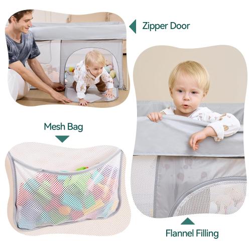 BABELIO Foldable Baby Playpen with Mat, 46 × 46 Portable Playard for Babies and Toddlers, Parents' Picks Awards Winner, Indoor & Outdoor Kids Safety Play Pen Area, Travel Fence, Grey