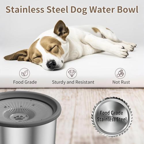 Product is new.  Box damage 6.5L Dog Water Bowl No Spill 1.6 Gallon Stainless Steel Water Bowl for Dogs 220oz Large Capacity No Splash Slow Drinking Feeder with Anti-Slip Mat for Messy Drinkers