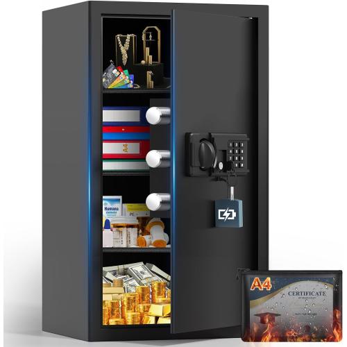 Size  5.0 Color Black Cuft Large Fireproof Safe, Home Safes Fireproof Waterproof With A4 Fireproof Bag, Digital Keypad, Spare Keys, Smart Alert, Mute Mode, 3 Removable Shelves, Fire Proof Safe For Home Documents