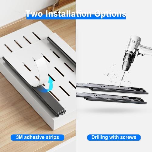 2 Pack Pull Out Cabinet Organizer, 21.8 Deep Slide Out Drawer for Cabinets Adhesive Pull Out Drawers Heavy Duty Pull Out Shelves for Kitchen, Cupboard, Pantry, Bathroom-White