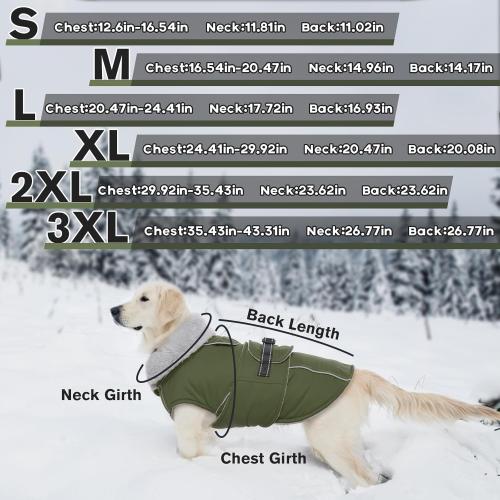 Lelepet Warm Dog Coat Reflective Fleece Vest Waterproof Dog Jacket with Adjustable Buckle Hook & Loop Windproof Cold Weather Coats for Dogs, Army Green, large