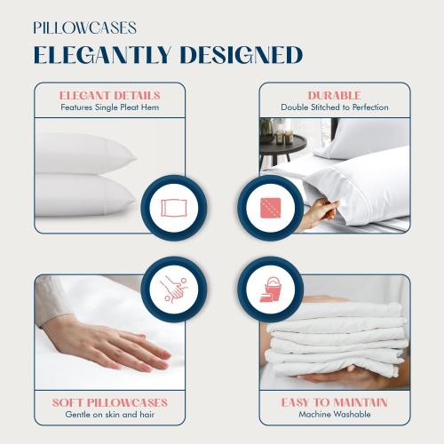 XOOX Linen 500 TC Cotton Pillow Cases King Size Set of 2, 100% Egyptian Cotton Pillowcases, Soft, Cooling & Breathable, Sateen Weave Hotel Pillow Covers for Sleeping - Sea Foam