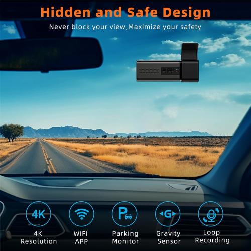 Dash Cam 4K WiFi Front Dash Camera for Cars, Mini Dashcams with App, Dashboard Camera with 24H Parking Mode, Night Vision, Loop Recording, Free 32G Card, Support Up to 256GB