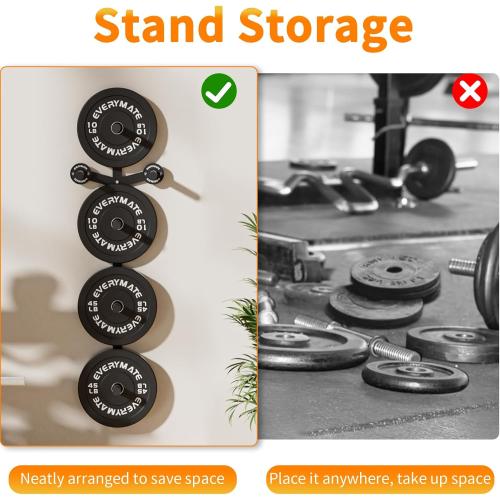 EVERYMATE Weight Plate Storage Rack, Olympic Weight Plate Holder, Bumper Plate Storage, Home Gym Organizer