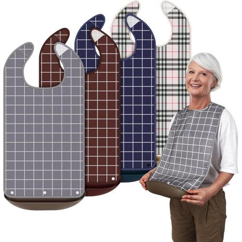Bravace 4 Pack Adult Bibs for Eating Waterproof Clothing Protector with Detachable Crumb Catcher Adult Bibs for Women and Men