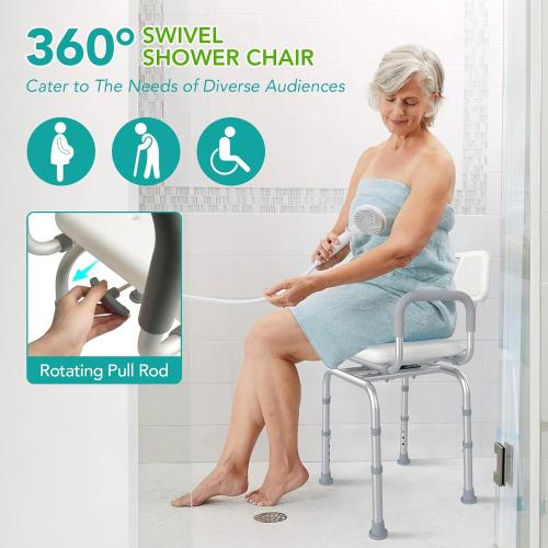 360 Swivel Shower Chair with Back and Arms, 400lbs Heavy Duty Adjustable Bath Chair for Elderly Disabled Bariatric Pregnant, Handicap Shower Seat for Inside Tub