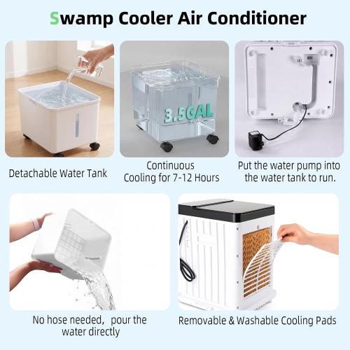 Evaporative Air Cooler, Portable Swamp Cooler for Home with 4 Wind Modes | 3.5-Gallon Water Tank, 3 Speeds, 120° Swing & 45 dB Low Noise Cooling with 4 Ice Packs for Bedroom, Office & Indoor Use
