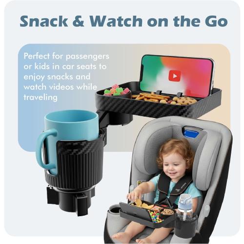 Car Cup Holder Tray, 3 in 1 Cup Holder Expander Adapter for Car, 360° Rotating Detachable 11 Car Food Tray Table for Eating, Road Trip Essentials Fits Yeti, Hydro Flask 16-46 oz, OtterVerz 11