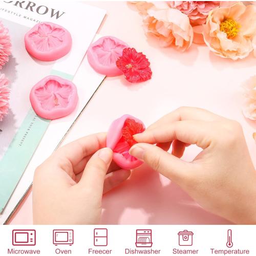 4 Pieces Hibiscus Flower Mold Silicone Mini 3D Candy Cake Chocolate Gummy Flower Hibiscus Molds for Cake Decorating Party Decorations