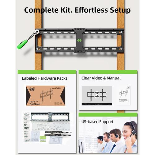 USX MOUNT TV Wall Mount,Low Profile TV Mount for Most 42-95 Inch Flat Screen Televisions,Max VESA 600x400mm Fixed Wall Mount Bracket Holds up to 132 lbs,Fits 16/18/24 Studs