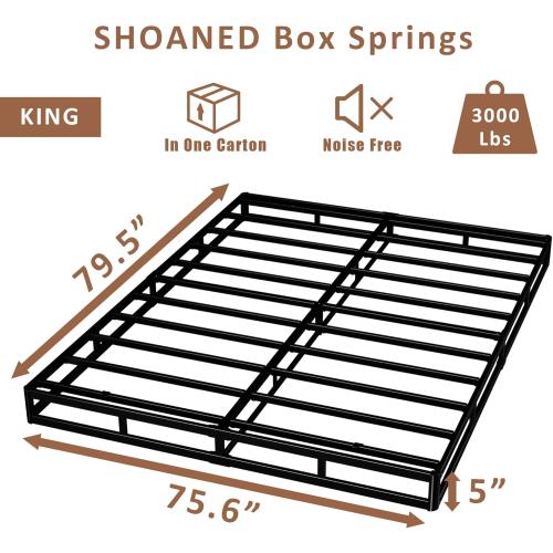 King Size Box Springs - 5 Inch Low Profile Mattress Foundation No Noise Heavy Duty Metal Basics Bed Base with Clean Fabric Cover, Easy Assembly