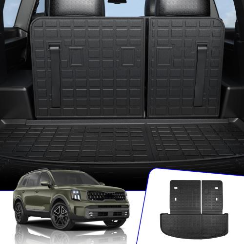 Rongtaod Cargo Mat Compatible with 2020-2025 Kia Telluride (Not for 2027) Cargo Liner Trunk Mat TPE All Weather Back Seat Cover Protector 2024 Telluride Accessories (Trunk Mat with Backrest Mat)