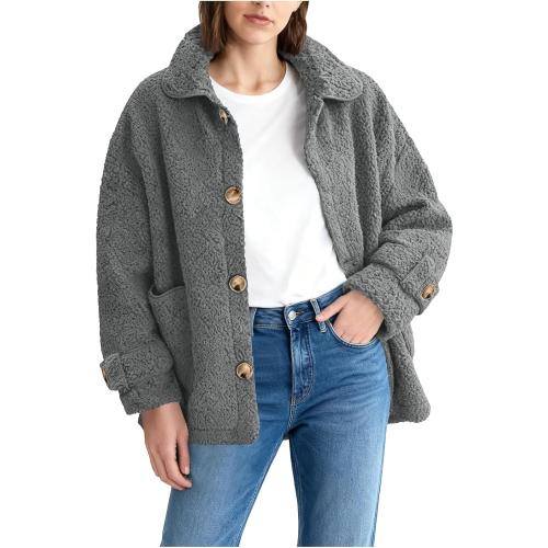 O'NEILL Womens Fuzzy Fleece Jacket Button Down Sherpa Coats Casual Faux Furturn Collar Thicken Outerwear with Pockets.  Size XS (color Navy)