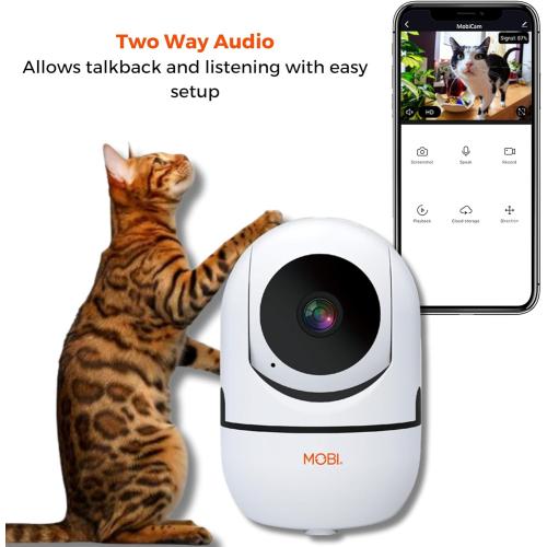 MOBI MobiCam HDX Wi-Fi Pan & Tilt Smart Pet Monitoring Camera, Pet Video Monitor, Night Vision IP Camera, Motion Detection, Full HD, Two-Way Audio, Remote View & Recording with Free Smart App