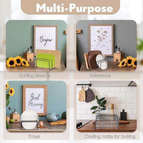 Baderke 3 Pack Cutting Board Organizer Cutting Board Holder Rack Baking Cookie Pan Sheets Cooling Small Racks Storage Stand for Kitchen Cabinet Bakeware Organizer (1.06 and 0.51 Inch Wide Slots)